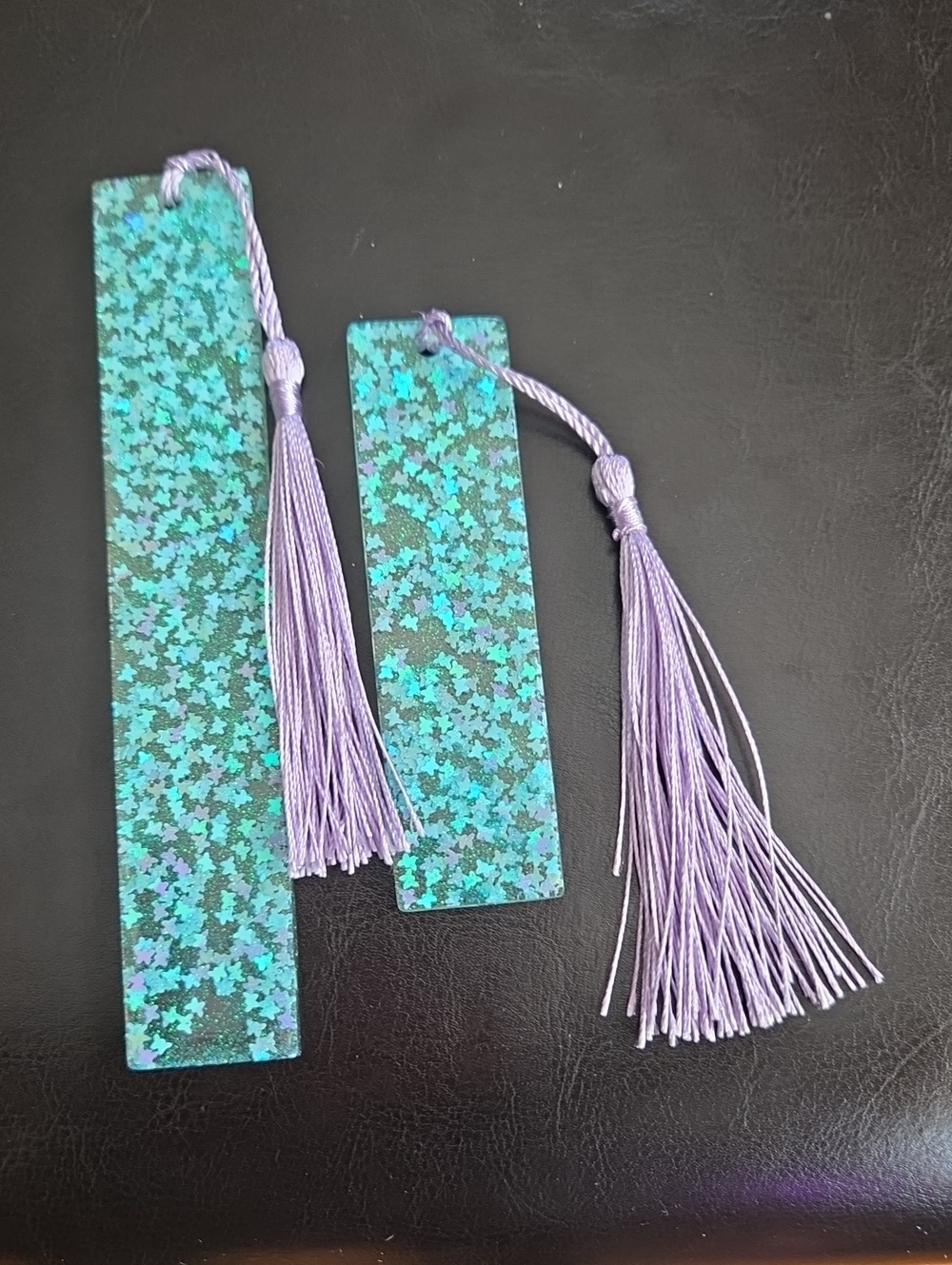 💜🦋 Handmade-Purple Tassel and Light Blue Glitter Bookmark Set